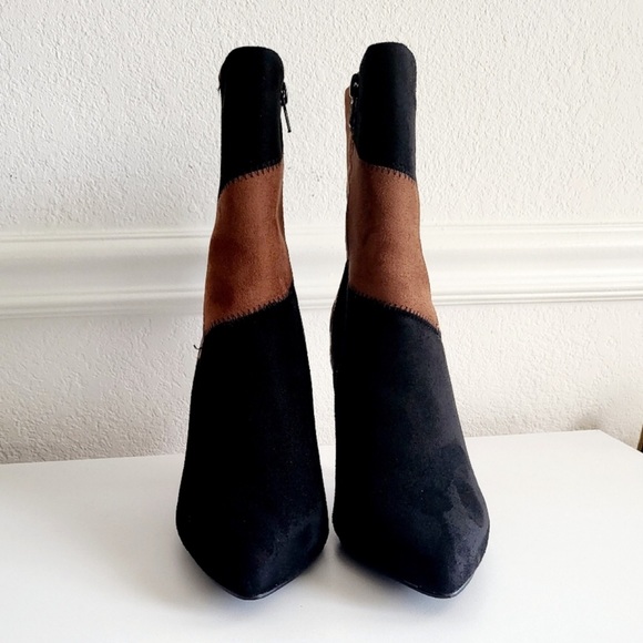 Comfort Black Brown Animal Patchwork Print Ankle Pointed Toe Bootie Boots New - Picture 4 of 10